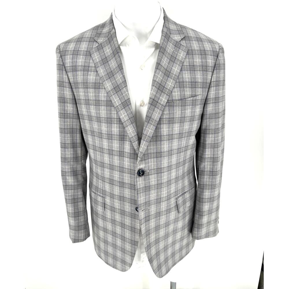 Canali Grey & Blue Glen Plaid Wool Sport Coat - Size 54IT (44US)